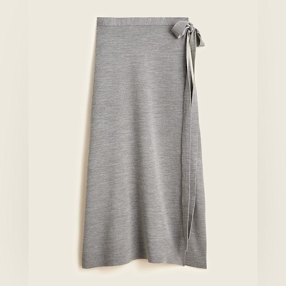 J. Crew Two-Tone Gray Merino Wool Maxi Wrap Skirt with Tie Detail